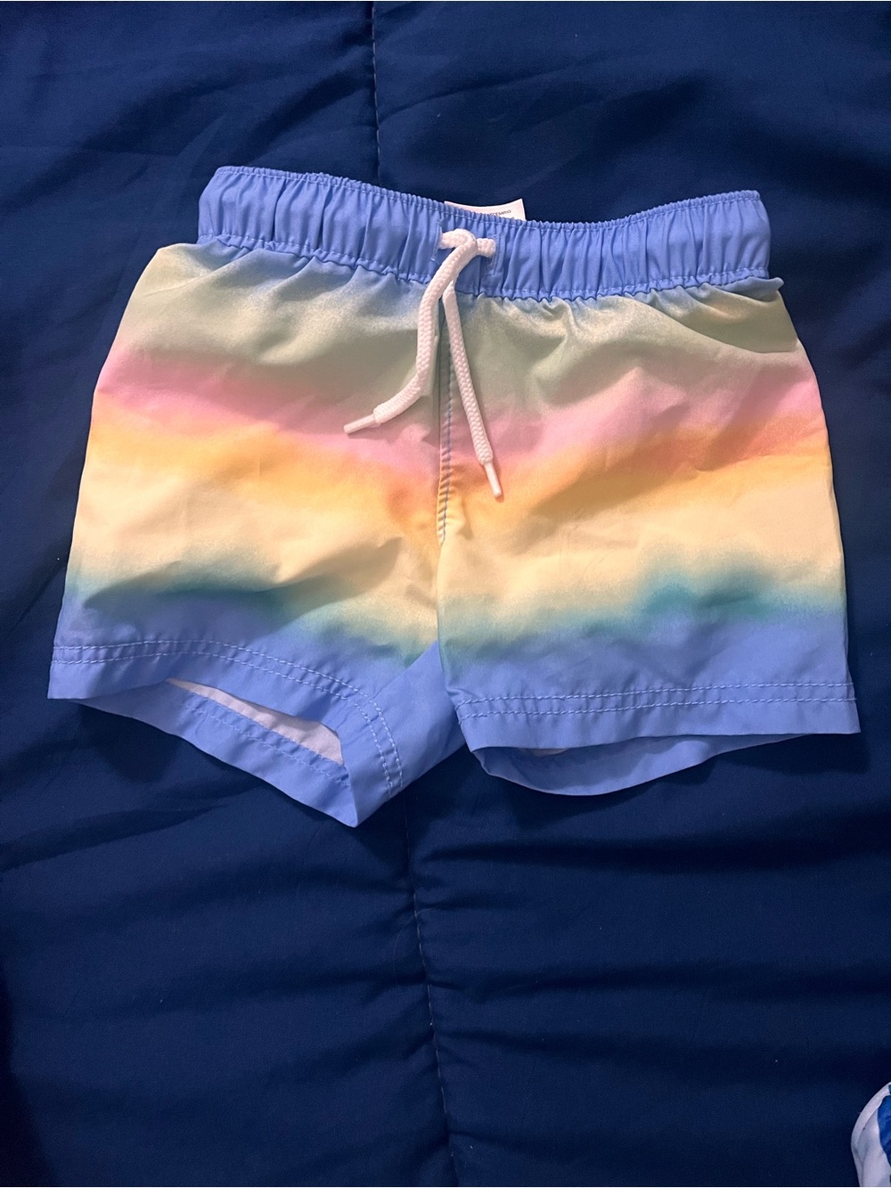 Kids Pastel Rainbow Stripe Swim Trunks - Blue